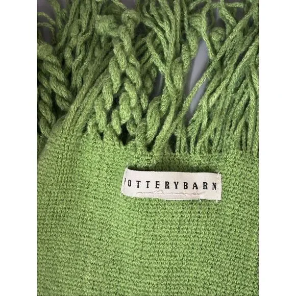 Pottery Barn knit throw blanket green fringe tassel - Picture 6 of 7